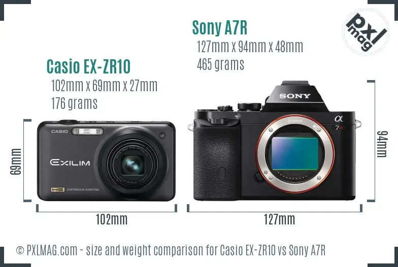 Casio EX-ZR10 vs Sony A7R size comparison