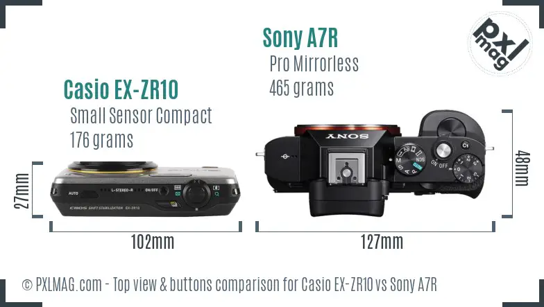 Casio EX-ZR10 vs Sony A7R top view buttons comparison