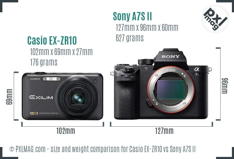 Casio EX-ZR10 vs Sony A7S II size comparison