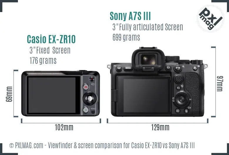 Casio EX-ZR10 vs Sony A7S III Screen and Viewfinder comparison