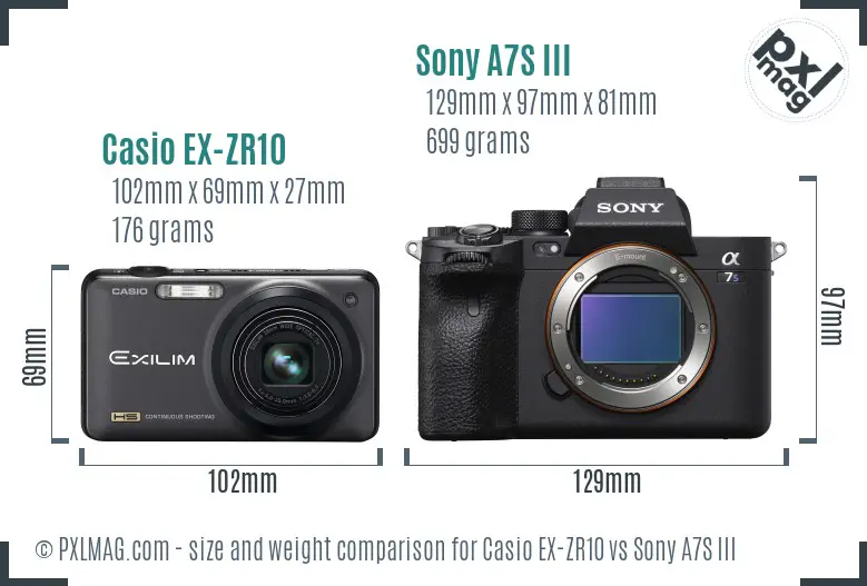 Casio EX-ZR10 vs Sony A7S III size comparison