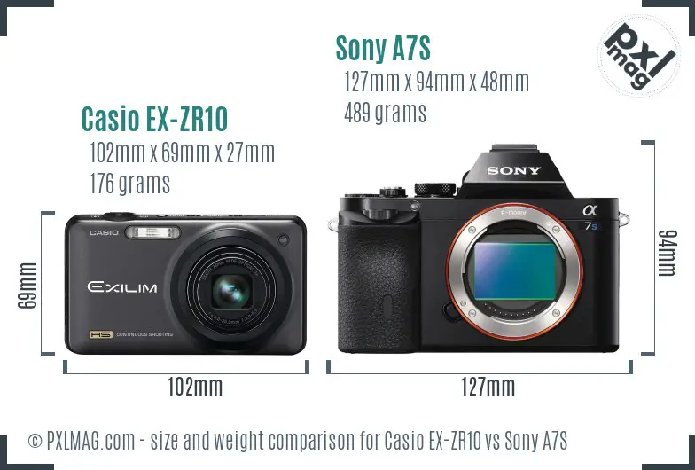 Casio EX-ZR10 vs Sony A7S size comparison