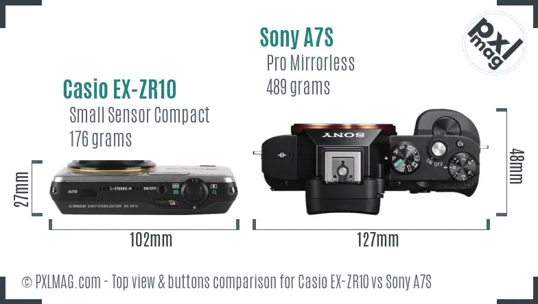 Casio EX-ZR10 vs Sony A7S top view buttons comparison