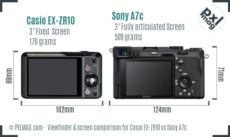 Casio EX-ZR10 vs Sony A7c Screen and Viewfinder comparison