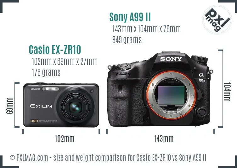 Casio EX-ZR10 vs Sony A99 II size comparison