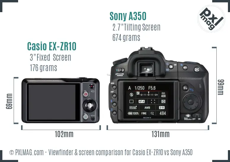 Casio EX-ZR10 vs Sony A350 Screen and Viewfinder comparison