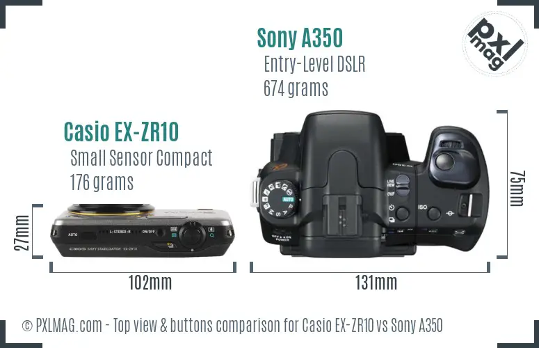 Casio EX-ZR10 vs Sony A350 top view buttons comparison