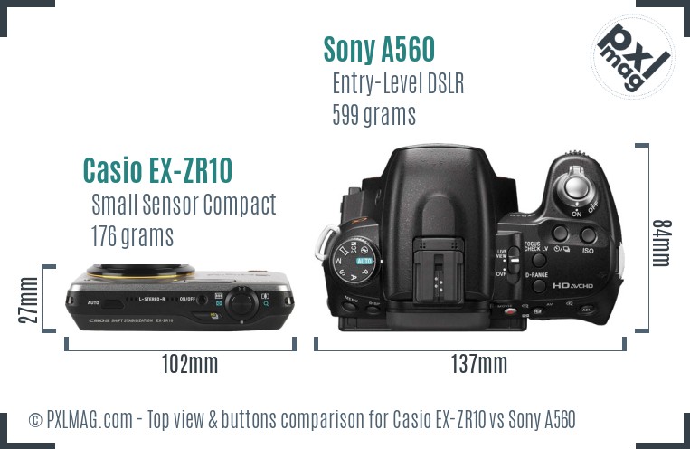 Casio EX-ZR10 vs Sony A560 top view buttons comparison