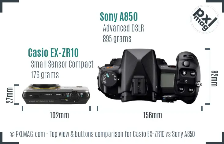 Casio EX-ZR10 vs Sony A850 top view buttons comparison