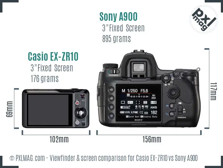 Casio EX-ZR10 vs Sony A900 Screen and Viewfinder comparison