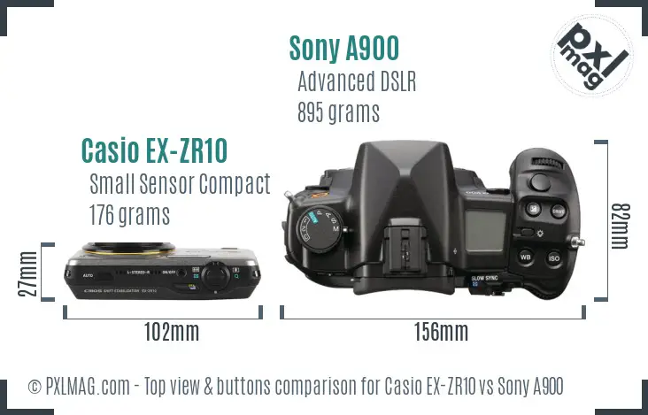 Casio EX-ZR10 vs Sony A900 top view buttons comparison