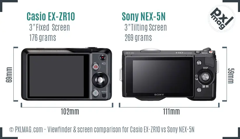 Casio EX-ZR10 vs Sony NEX-5N Screen and Viewfinder comparison