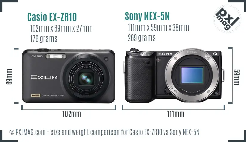 Casio EX-ZR10 vs Sony NEX-5N size comparison