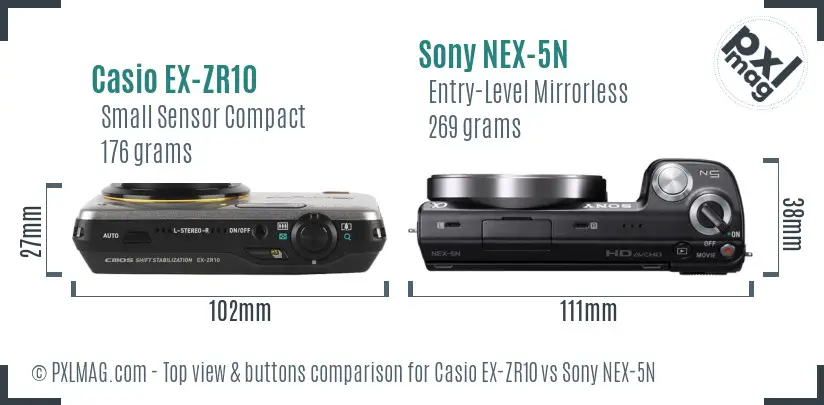 Casio EX-ZR10 vs Sony NEX-5N top view buttons comparison