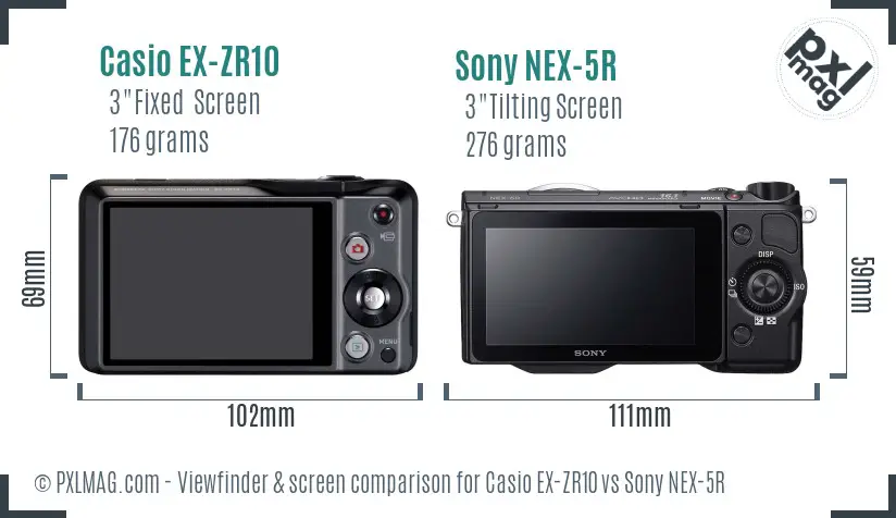 Casio EX-ZR10 vs Sony NEX-5R Screen and Viewfinder comparison