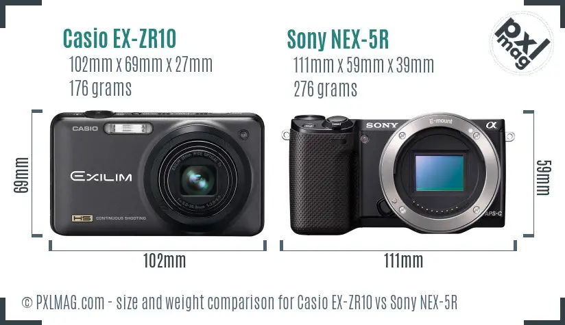 Casio EX-ZR10 vs Sony NEX-5R size comparison Casio EX-ZR10 vs Sony NEX-5R size comparison