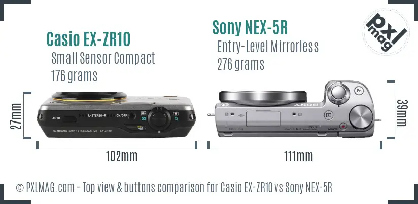 Casio EX-ZR10 vs Sony NEX-5R top view buttons comparison
