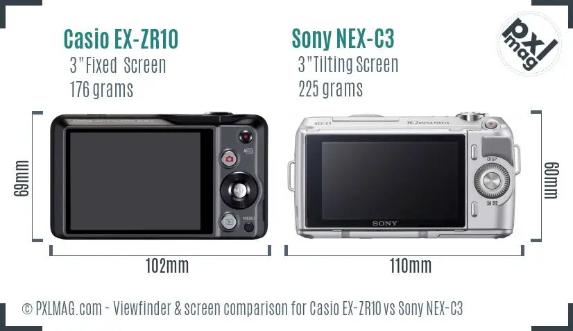 Casio EX-ZR10 vs Sony NEX-C3 Screen and Viewfinder comparison