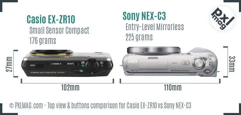 Casio EX-ZR10 vs Sony NEX-C3 top view buttons comparison