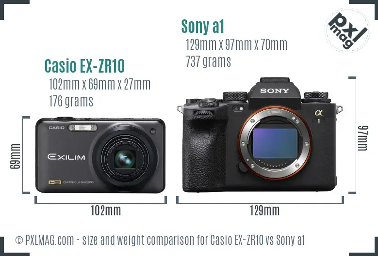 Casio EX-ZR10 vs Sony a1 size comparison