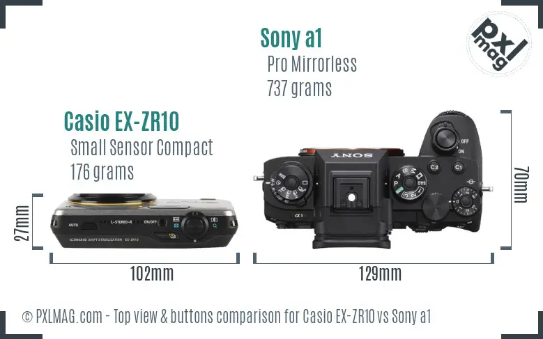 Casio EX-ZR10 vs Sony a1 top view buttons comparison