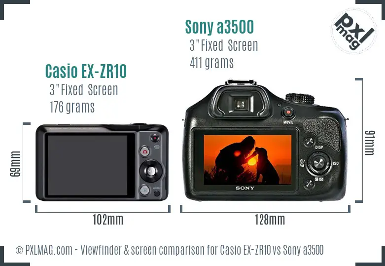 Casio EX-ZR10 vs Sony a3500 Screen and Viewfinder comparison