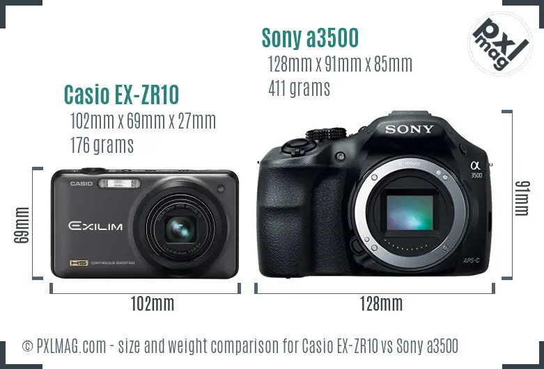 Casio EX-ZR10 vs Sony a3500 size comparison