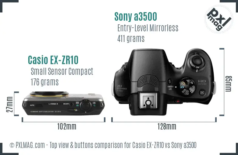 Casio EX-ZR10 vs Sony a3500 top view buttons comparison