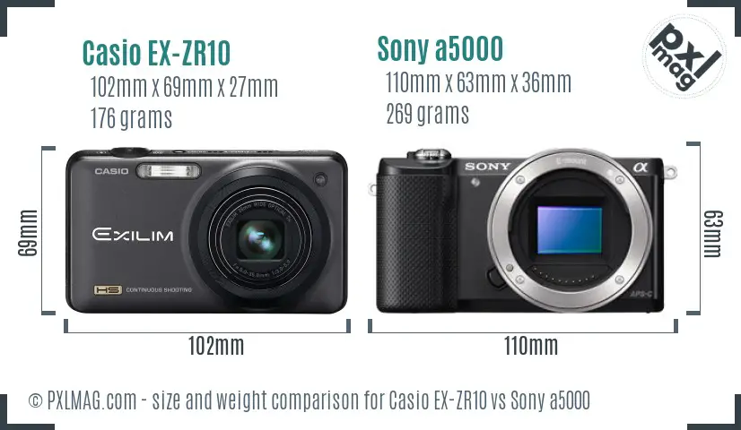 Casio EX-ZR10 vs Sony a5000 size comparison