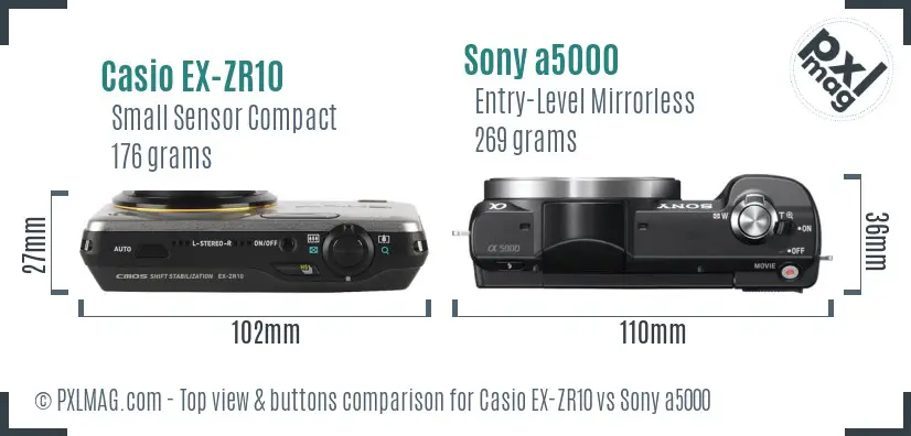 Casio EX-ZR10 vs Sony a5000 top view buttons comparison