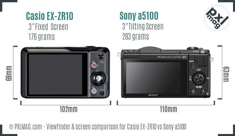 Casio EX-ZR10 vs Sony a5100 Screen and Viewfinder comparison