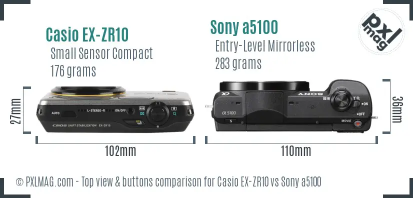 Casio EX-ZR10 vs Sony a5100 top view buttons comparison