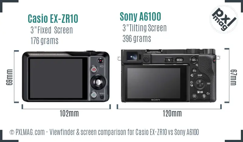 Casio EX-ZR10 vs Sony A6100 Screen and Viewfinder comparison Casio EX-ZR10 vs Sony A6100 Screen and Viewfinder comparison