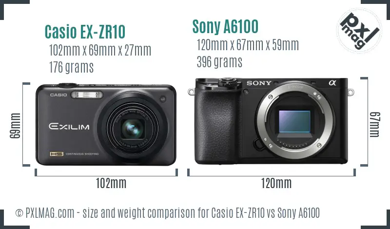Casio EX-ZR10 vs Sony A6100 size comparison Casio EX-ZR10 vs Sony A6100 size comparison