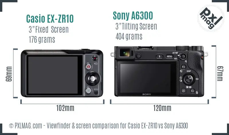 Casio EX-ZR10 vs Sony A6300 Screen and Viewfinder comparison