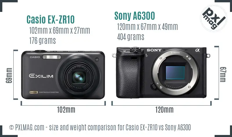 Casio EX-ZR10 vs Sony A6300 size comparison