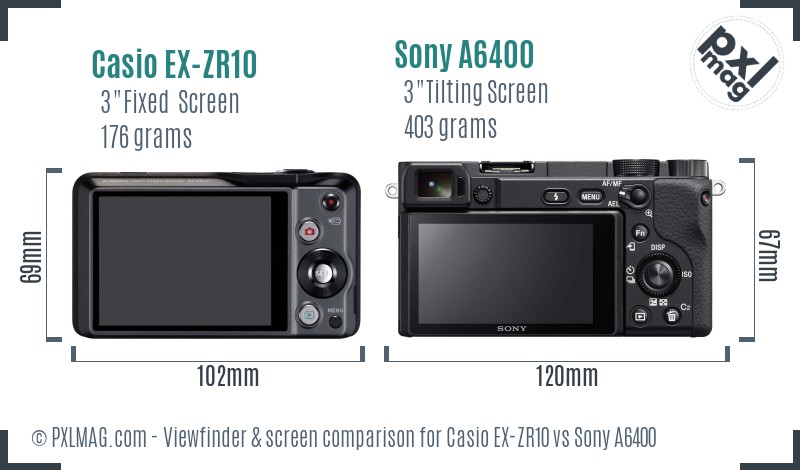 Casio EX-ZR10 vs Sony A6400 Screen and Viewfinder comparison