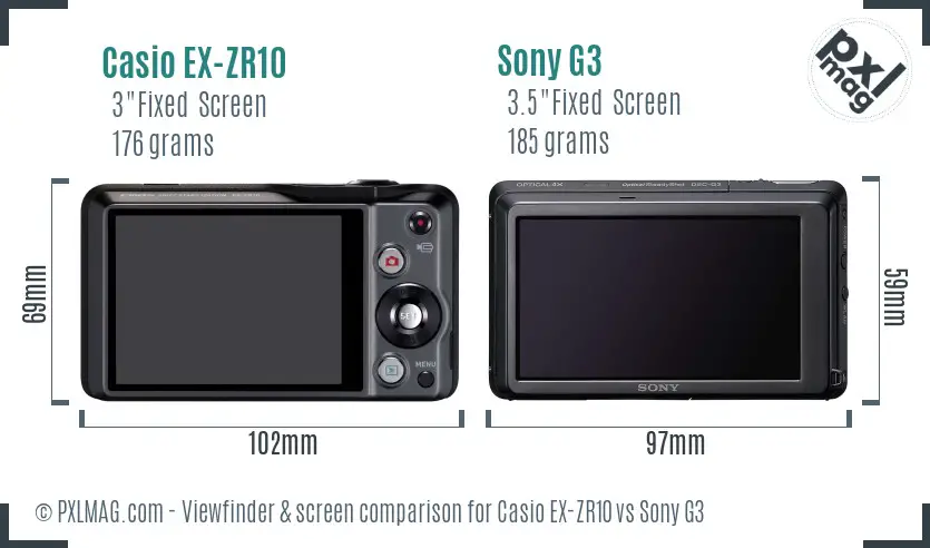Casio EX-ZR10 vs Sony G3 Screen and Viewfinder comparison Casio EX-ZR10 vs Sony G3 Screen and Viewfinder comparison
