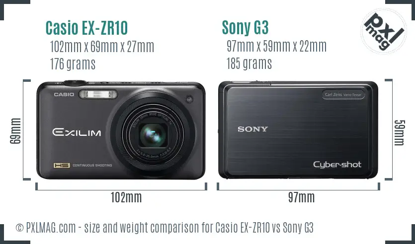 Casio EX-ZR10 vs Sony G3 size comparison Casio EX-ZR10 vs Sony G3 size comparison
