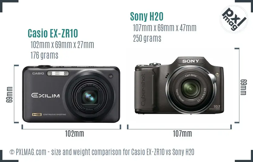 Casio EX-ZR10 vs Sony H20 size comparison