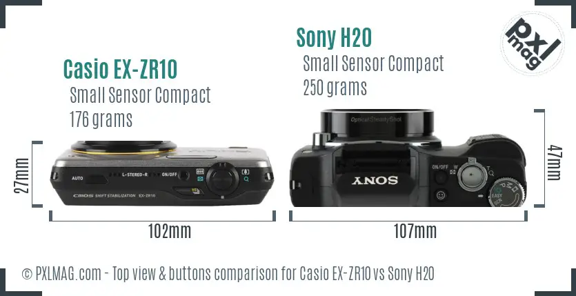 Casio EX-ZR10 vs Sony H20 top view buttons comparison