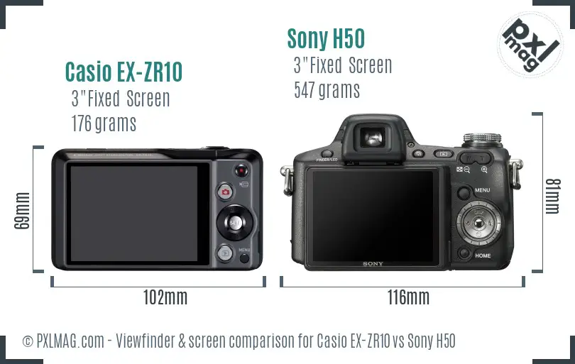 Casio EX-ZR10 vs Sony H50 Screen and Viewfinder comparison