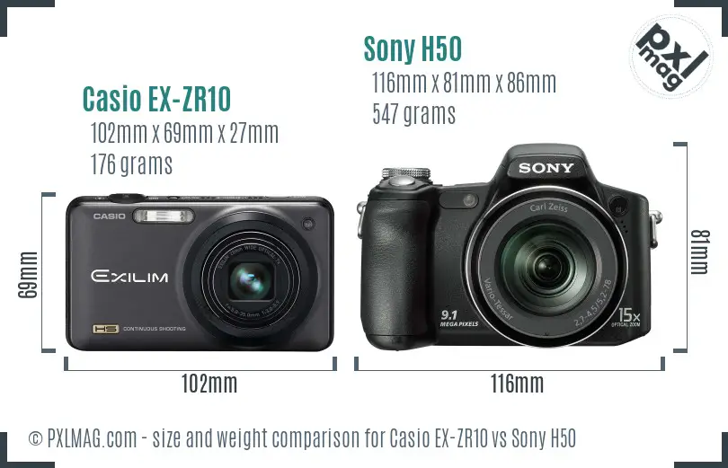 Casio EX-ZR10 vs Sony H50 size comparison