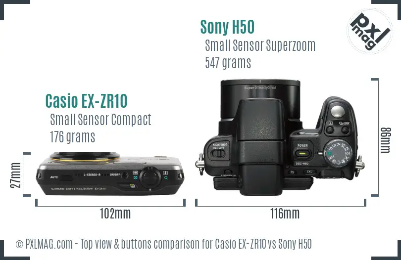 Casio EX-ZR10 vs Sony H50 top view buttons comparison