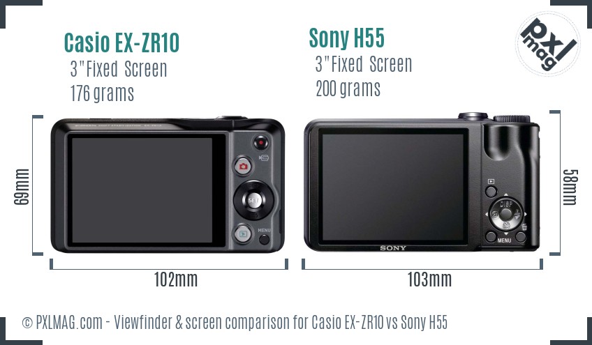 Casio EX-ZR10 vs Sony H55 Screen and Viewfinder comparison