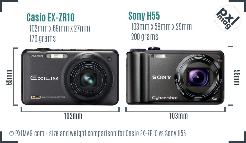 Casio EX-ZR10 vs Sony H55 size comparison Casio EX-ZR10 vs Sony H55 size comparison