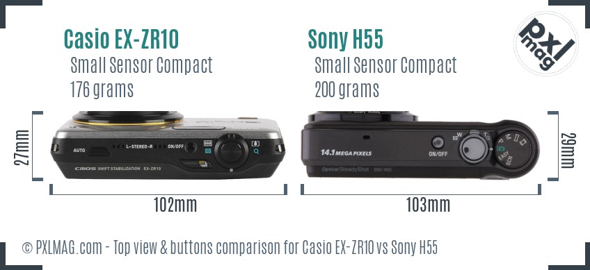 Casio EX-ZR10 vs Sony H55 top view buttons comparison