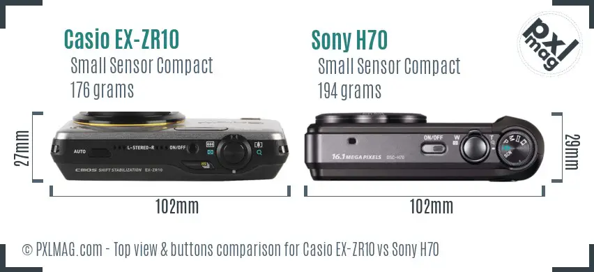 Casio EX-ZR10 vs Sony H70 top view buttons comparison Casio EX-ZR10 vs Sony H70 top view buttons comparison