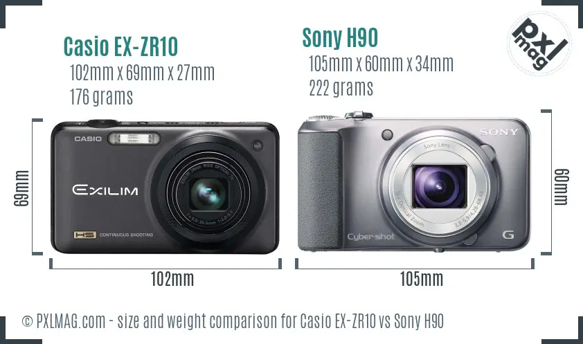 Casio EX-ZR10 vs Sony H90 size comparison