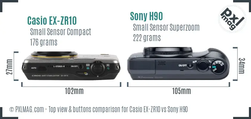 Casio EX-ZR10 vs Sony H90 top view buttons comparison